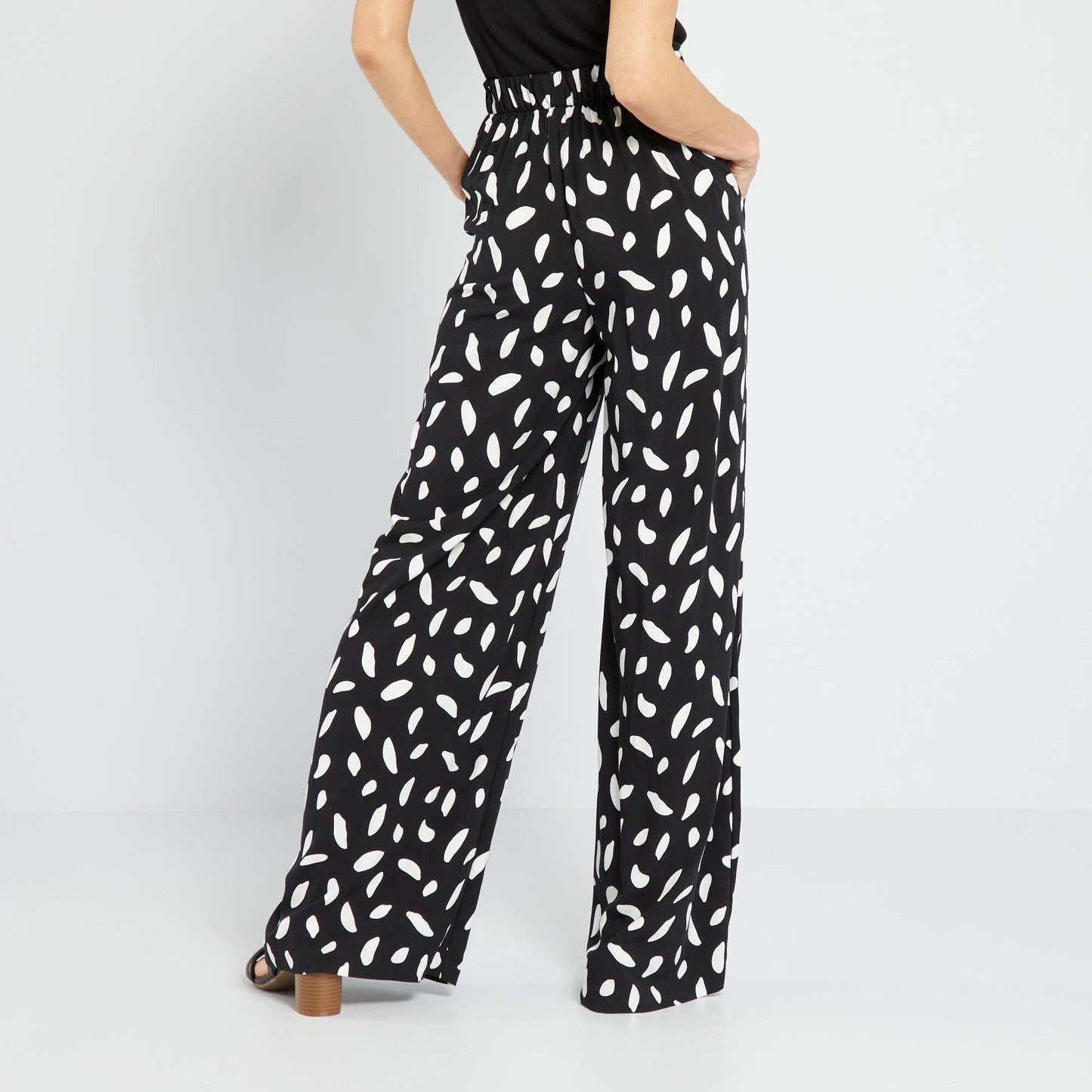 High-waisted wide-leg printed trousers BLACK