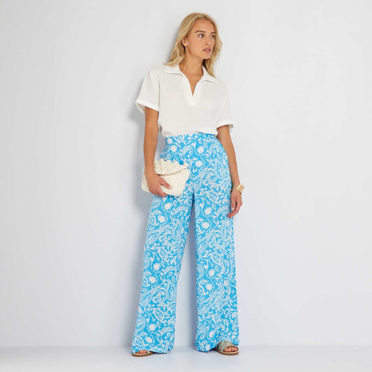 High-waisted wide-leg printed trousers BLUE