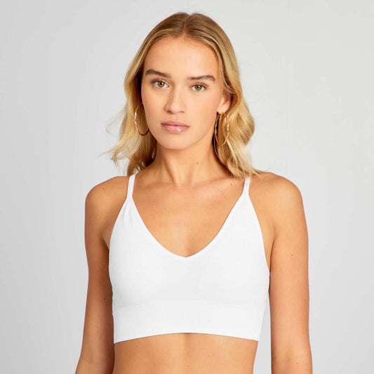 Ribbed fabric triangle bralette WHITE