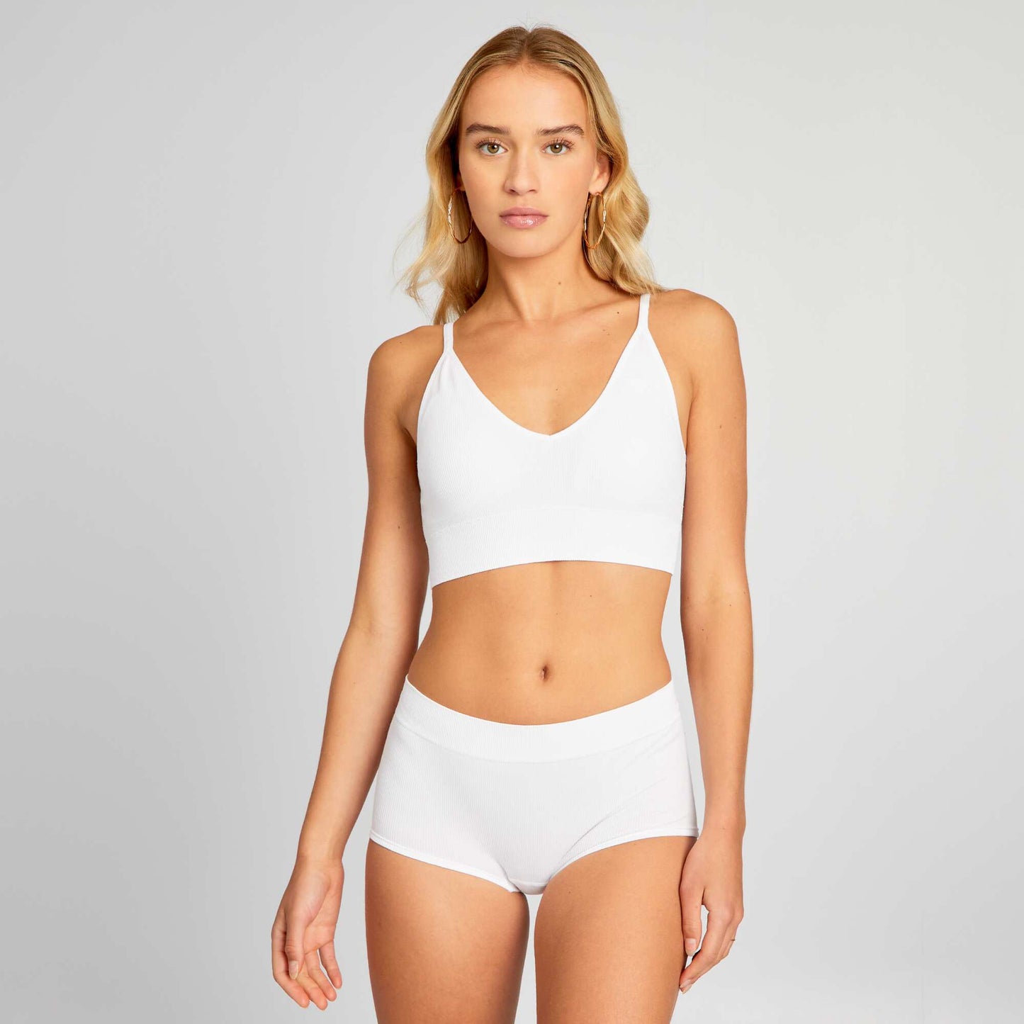 Ribbed fabric triangle bralette WHITE