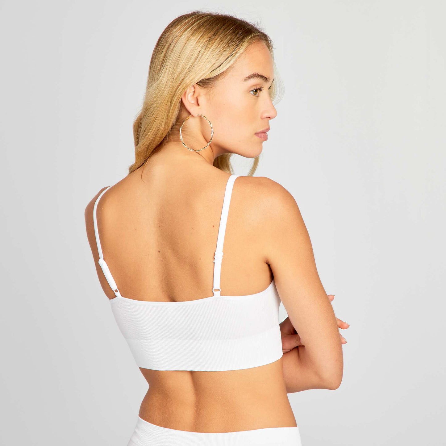 Ribbed fabric triangle bralette WHITE