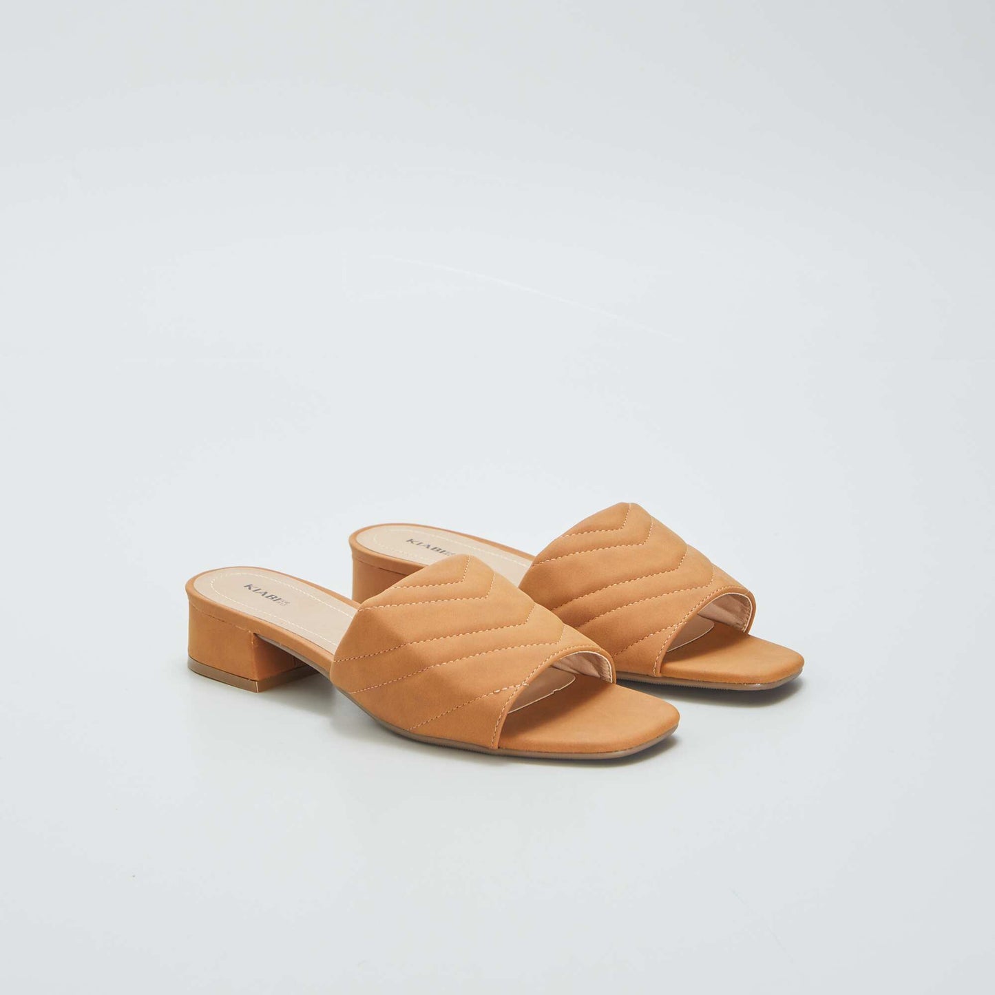 Heeled mules with padded strap BROWN