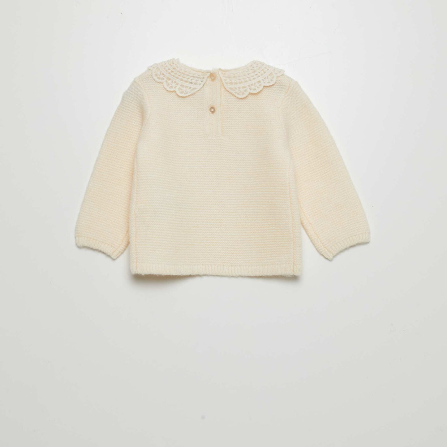 Garter stitch sweater with fancy collar WHITE