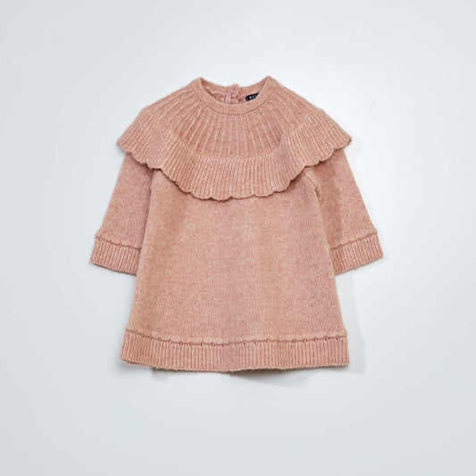 Knit dress with eye-catching collar PINK SAMPLE
