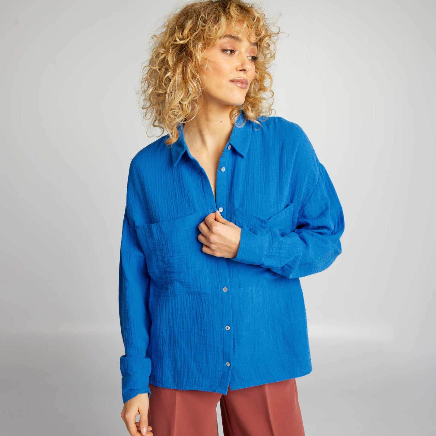 بلوزة شاش قطنية شاش أزرق