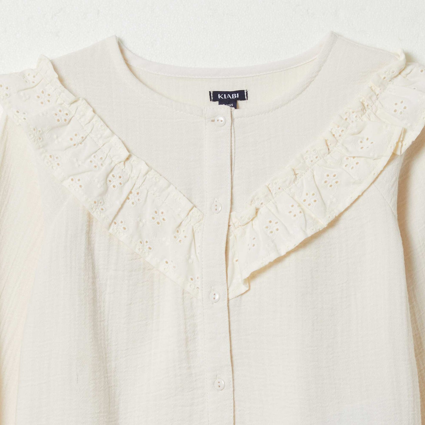 Cotton gauze blouse with ruffled inset WHITE