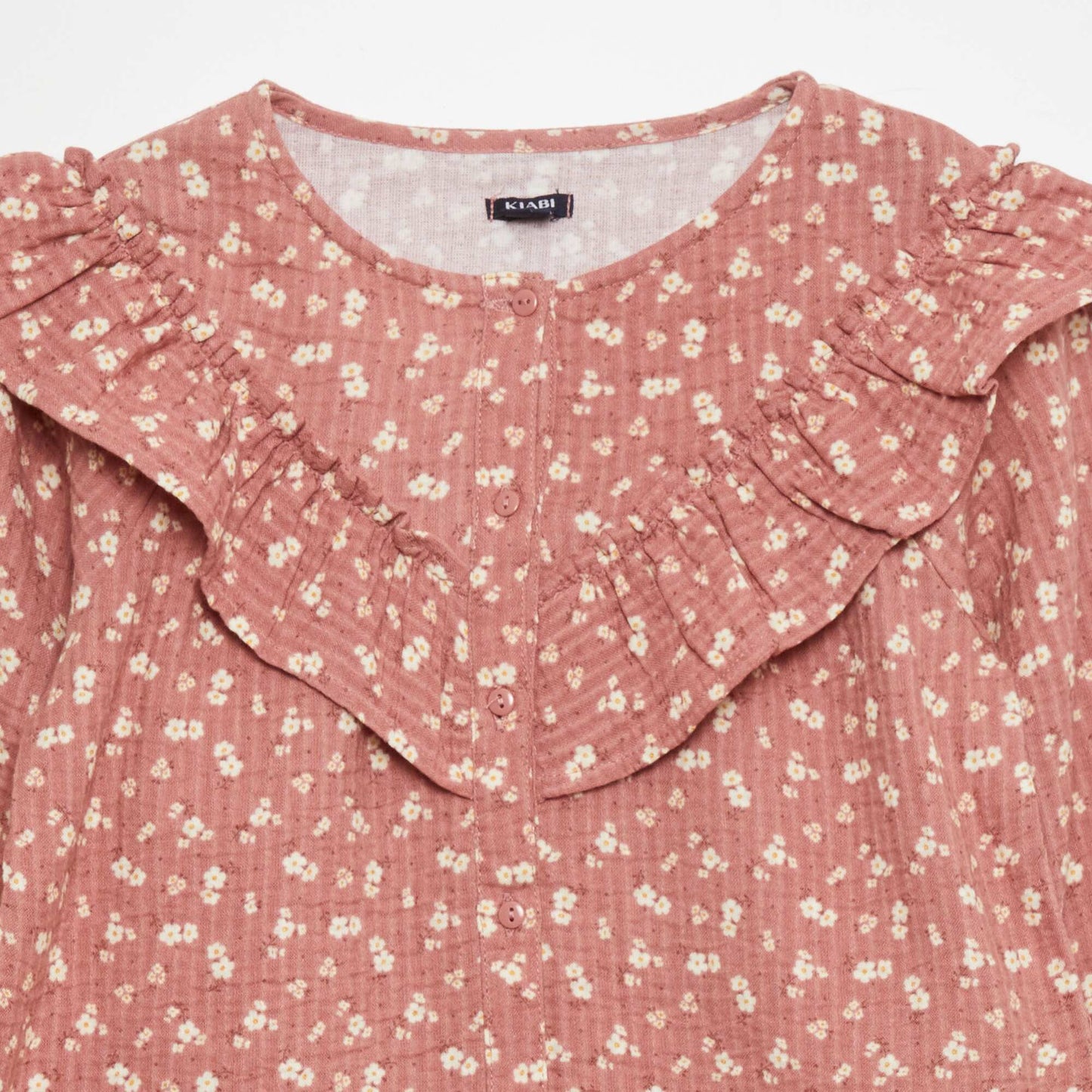 Cotton gauze blouse with ruffled inset PINK