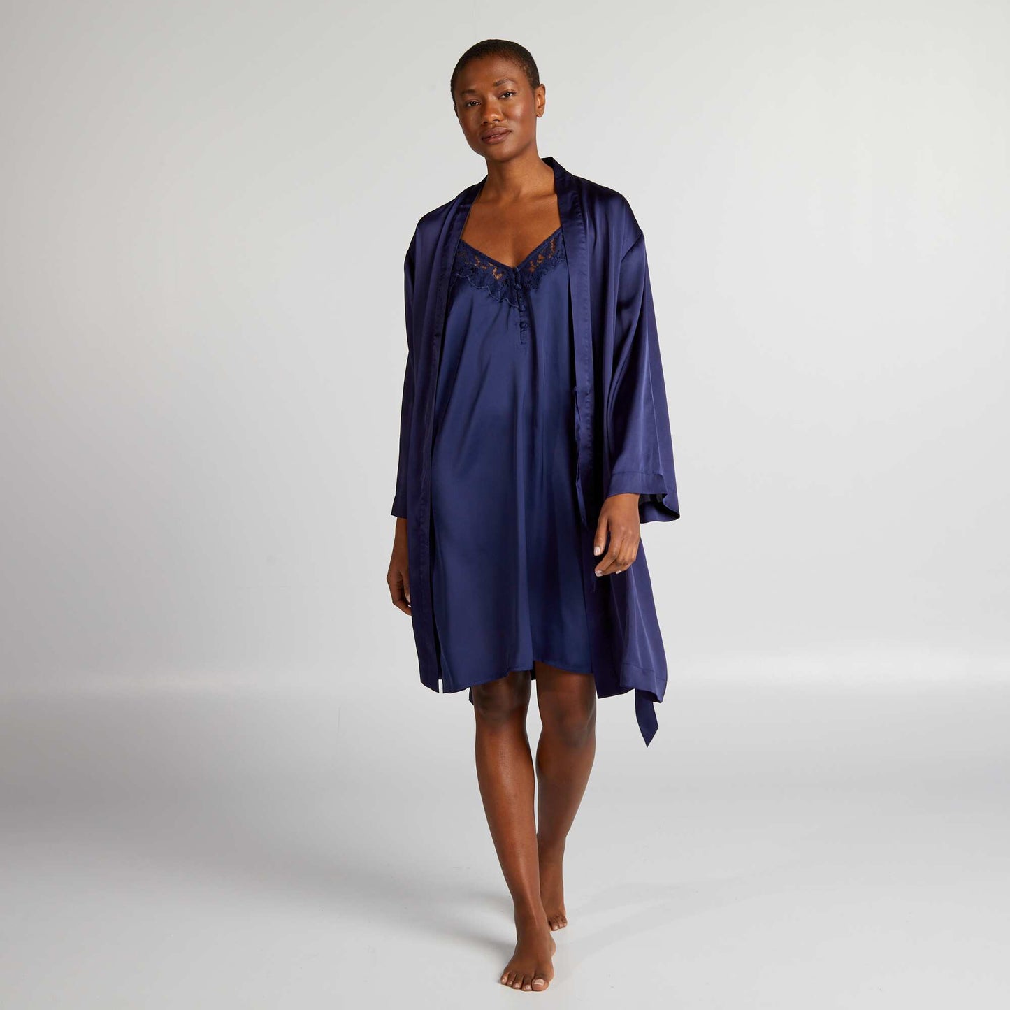 Long satin dressing gown BLUE