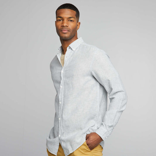 Long-sleeved shirt with linen content GREEN