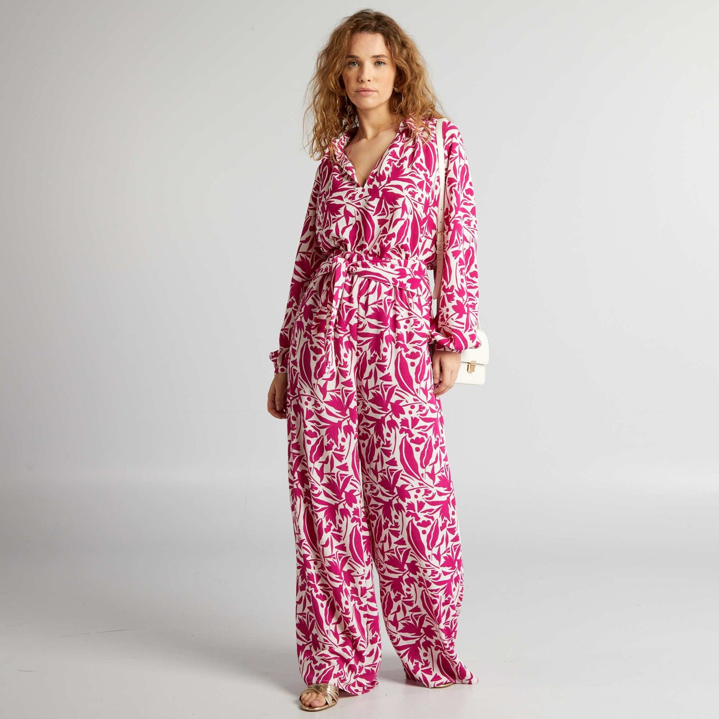 Floral print wide-leg trousers PINK