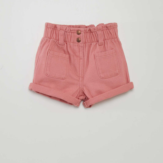 Smocked-effect denim shorts pink