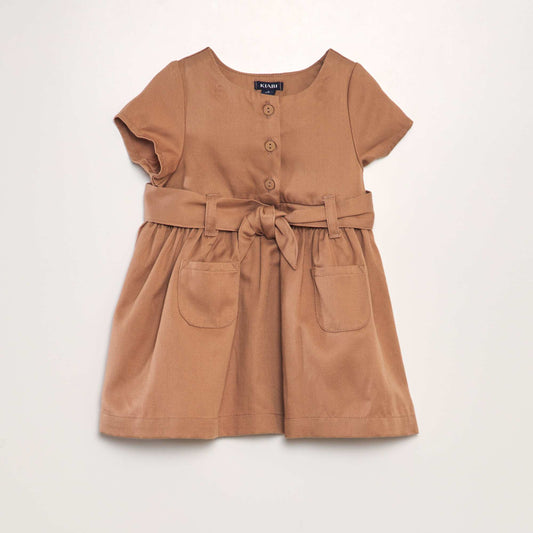 Flared lyocell dress BROWN