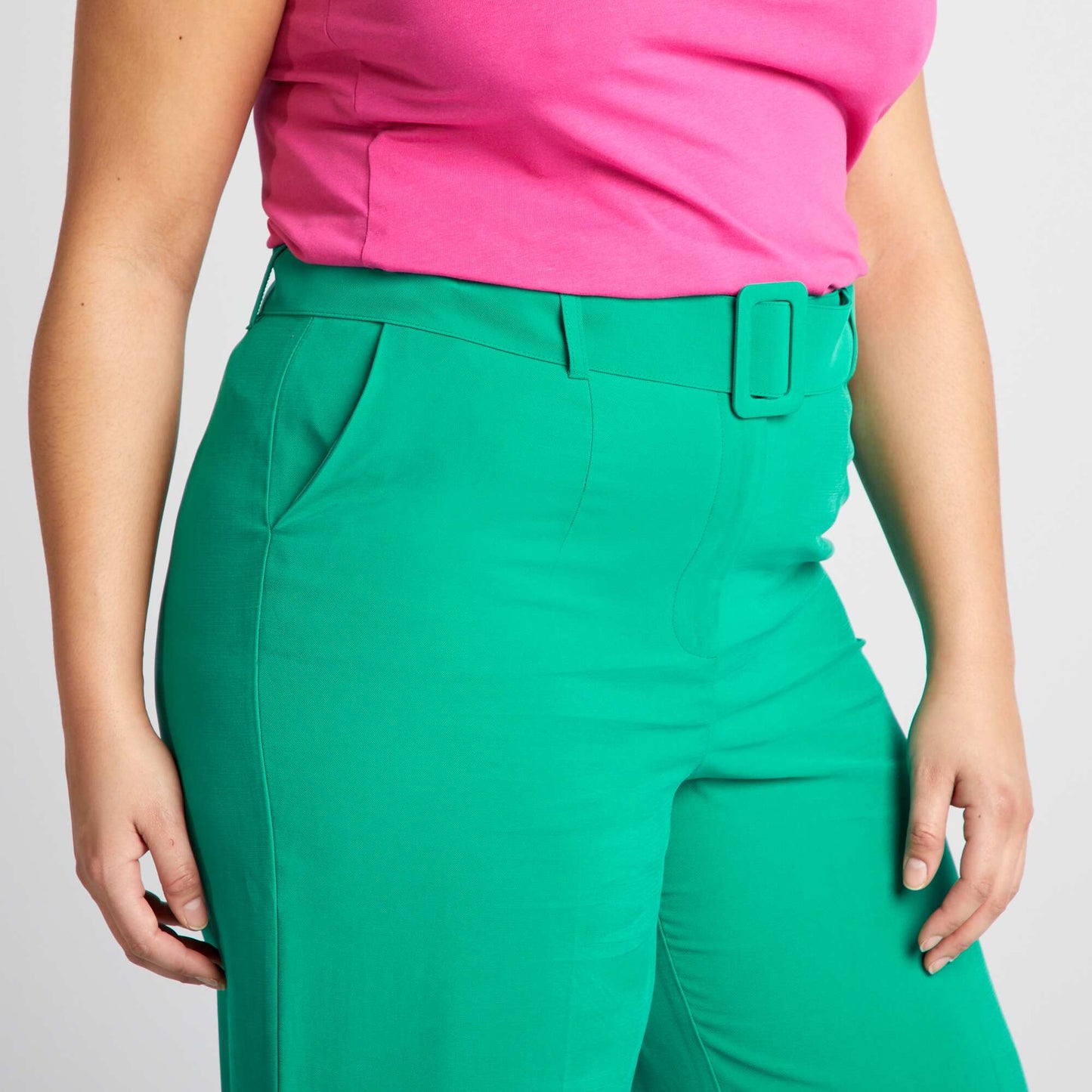 Wide-leg twill tailored trousers GREEN