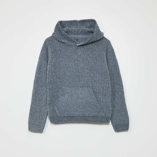 Chenille knit hooded sweater GREY