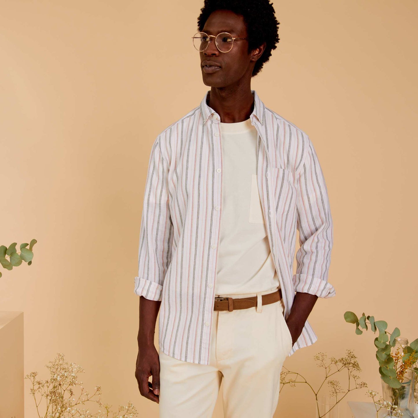 Lightweight striped cotton and linen shirt WHITE