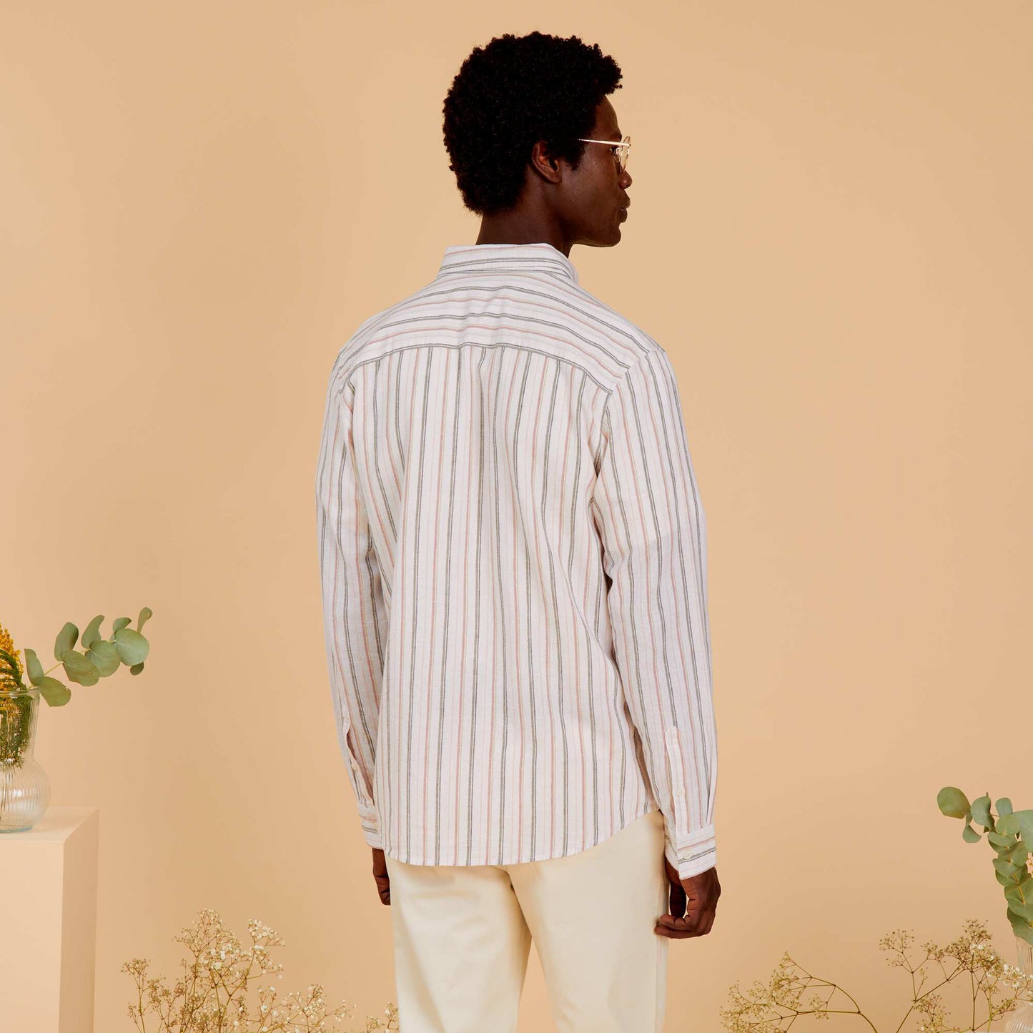 Lightweight striped cotton and linen shirt WHITE
