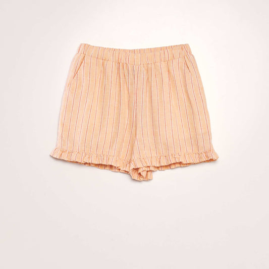 Linen shorts with ruffled hems ORANGE