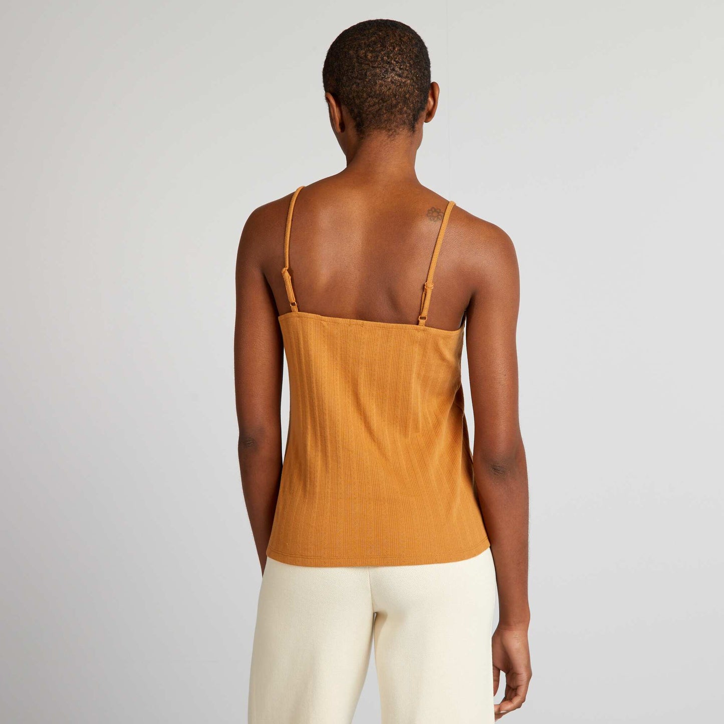 Pointelle knit pyjama vest top BROWN