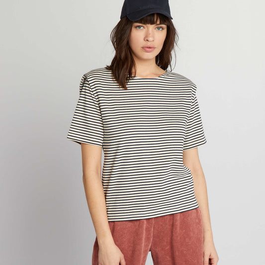 Striped T-shirt with shoulder pads BEIGE