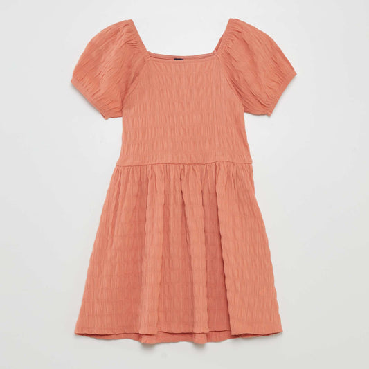 Pleated dress with puff sleeves ORANGE
