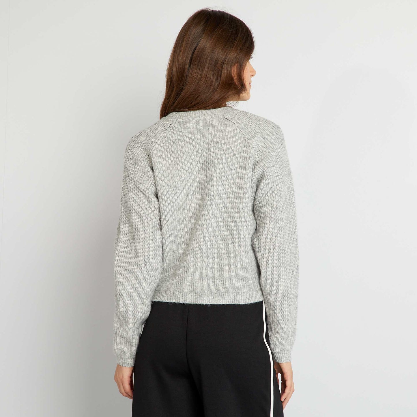 كارديغان محبوك بسحاب مضفر ومضفر ومحبوك بسحاب، رمادي