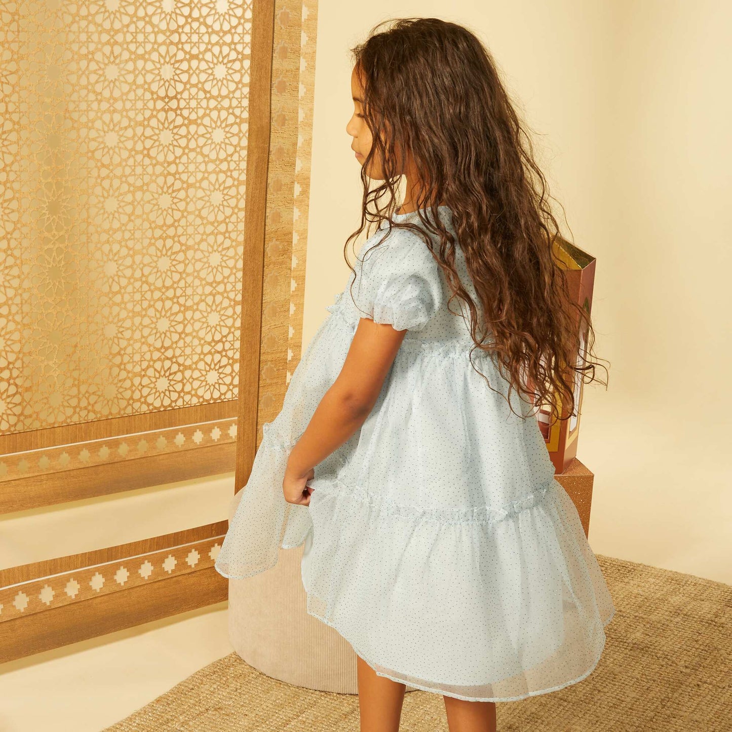 Ruffled tulle party dress BLUE