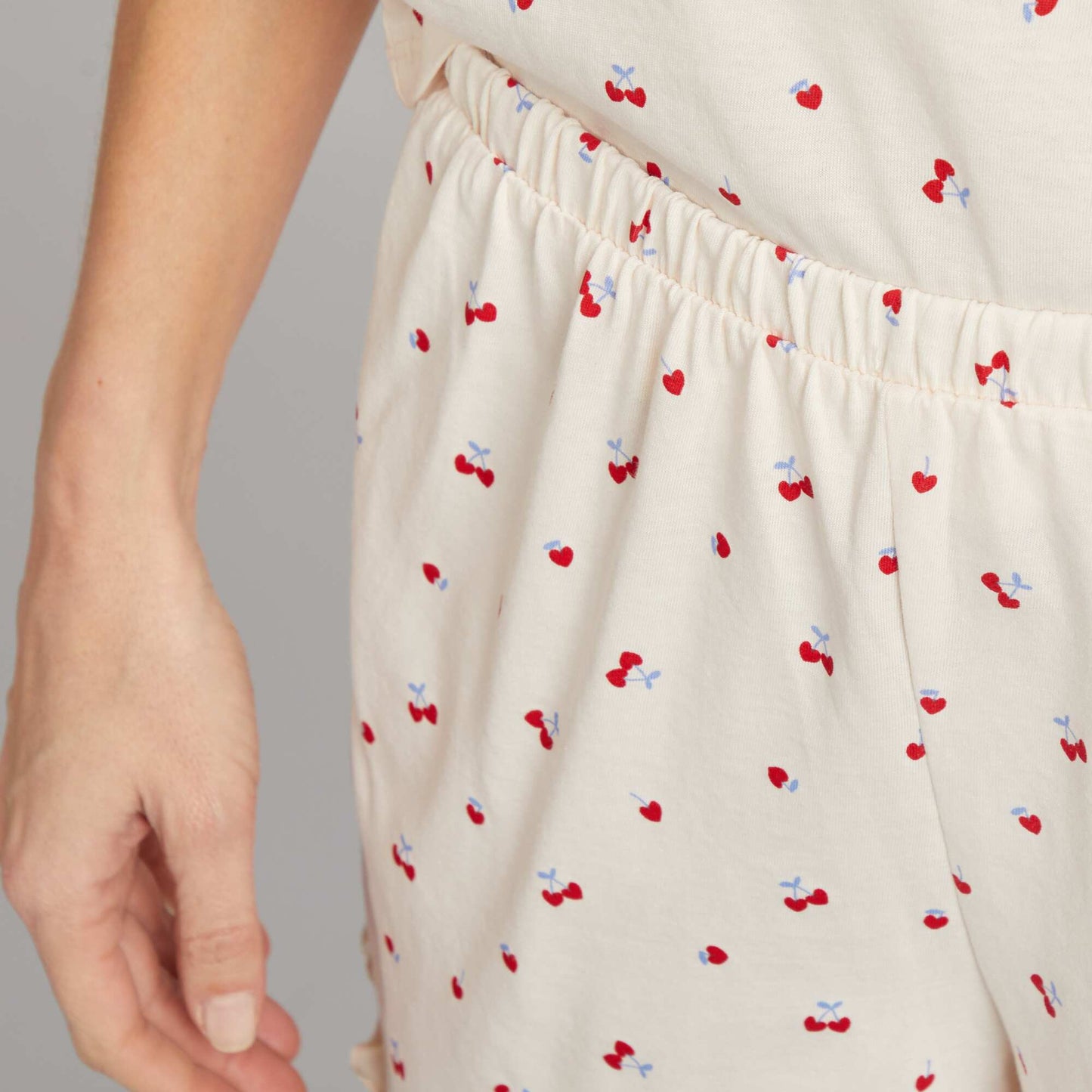 طقم سترة قطنية علوية + شورت بيجامة - طقم من قطعتين وردي