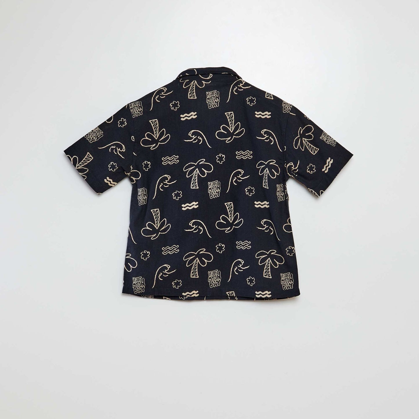 Short-sleeved printed shirt with pyjama collar BLACK