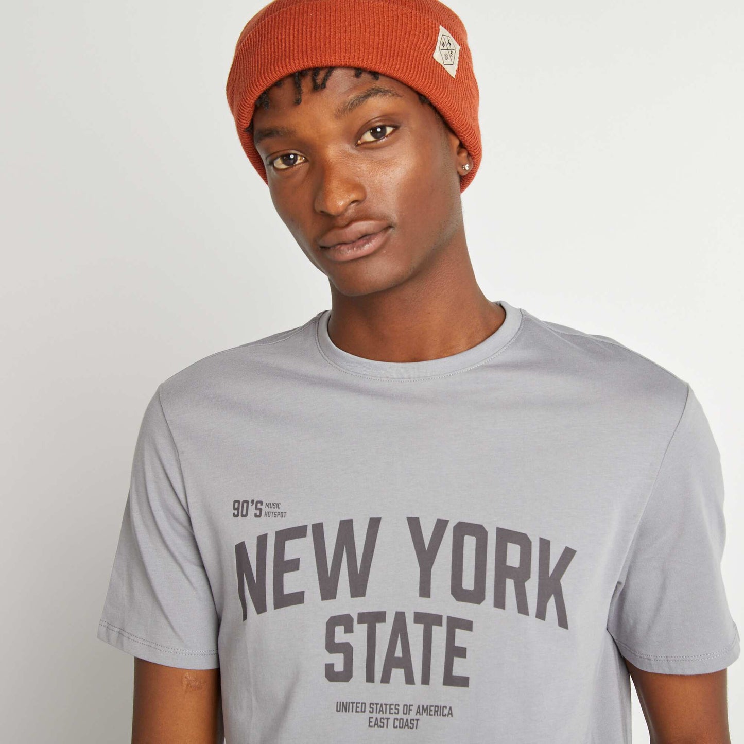 فتحة رقبة مستديرة مطبوعة تيشرت أزرق