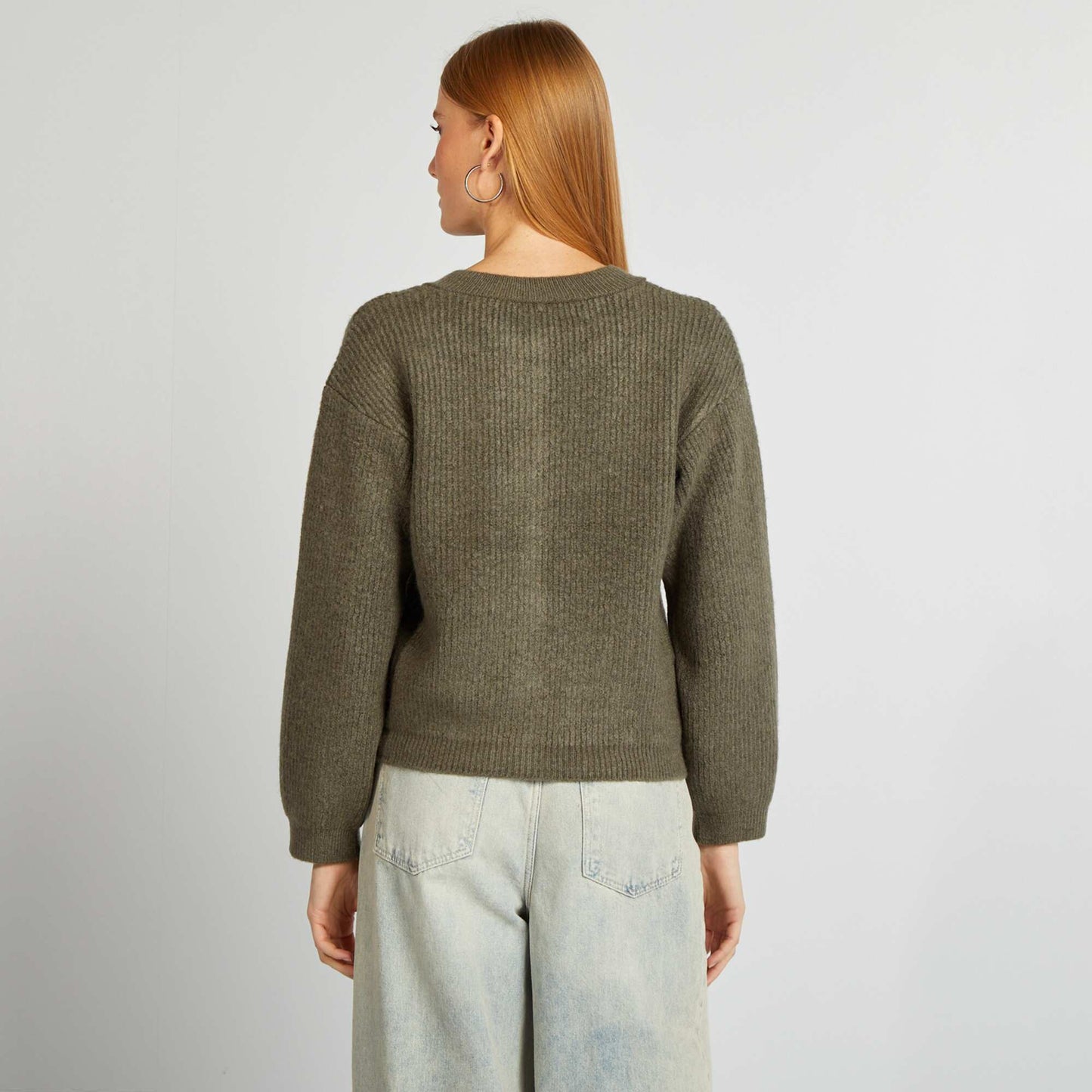 سترة صوفية صوفية محبوكة مكتنزة بأزرار ذهبية KHAKI