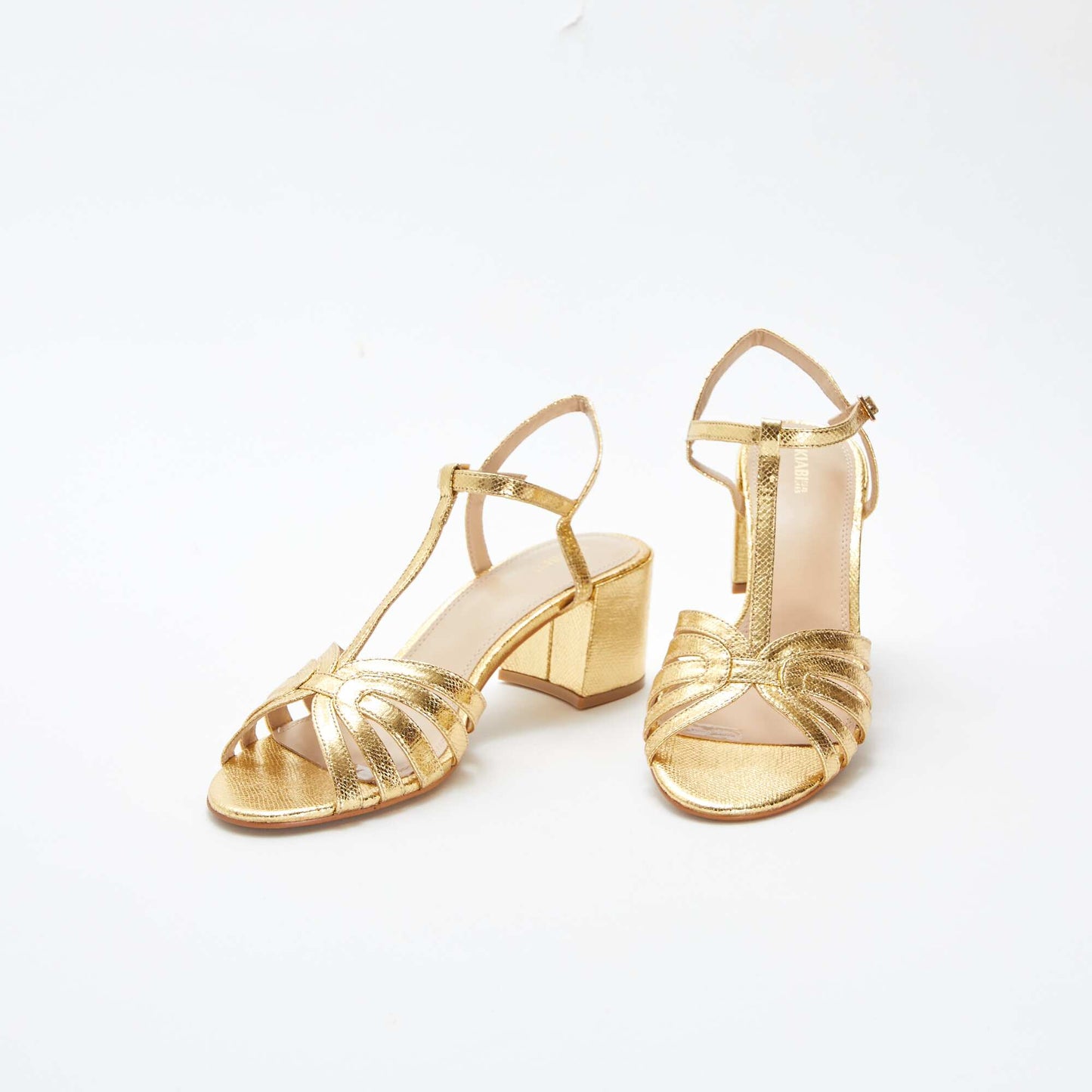Gold sandals with block heel YELLOW