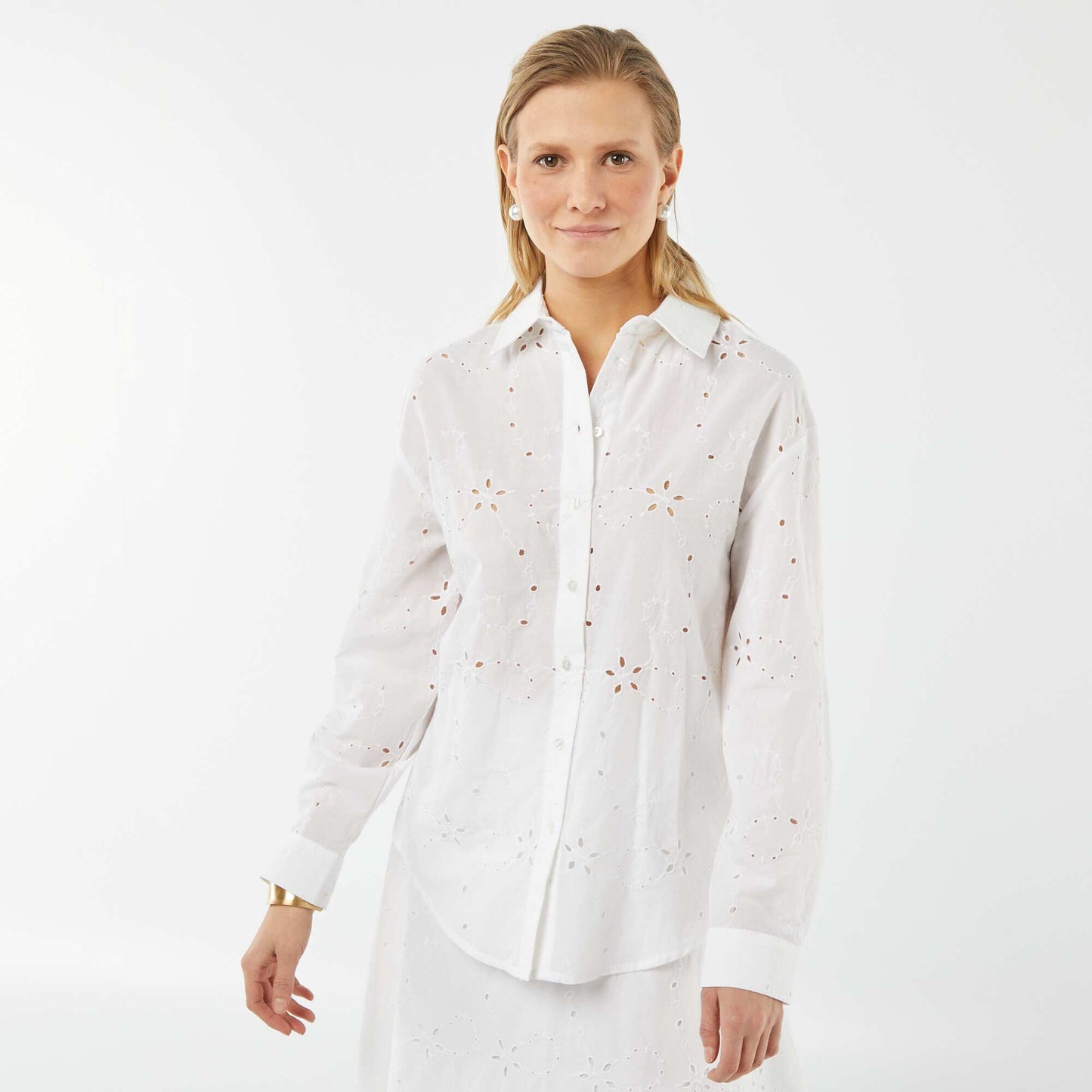 Shirt with broderie anglaise WHITE