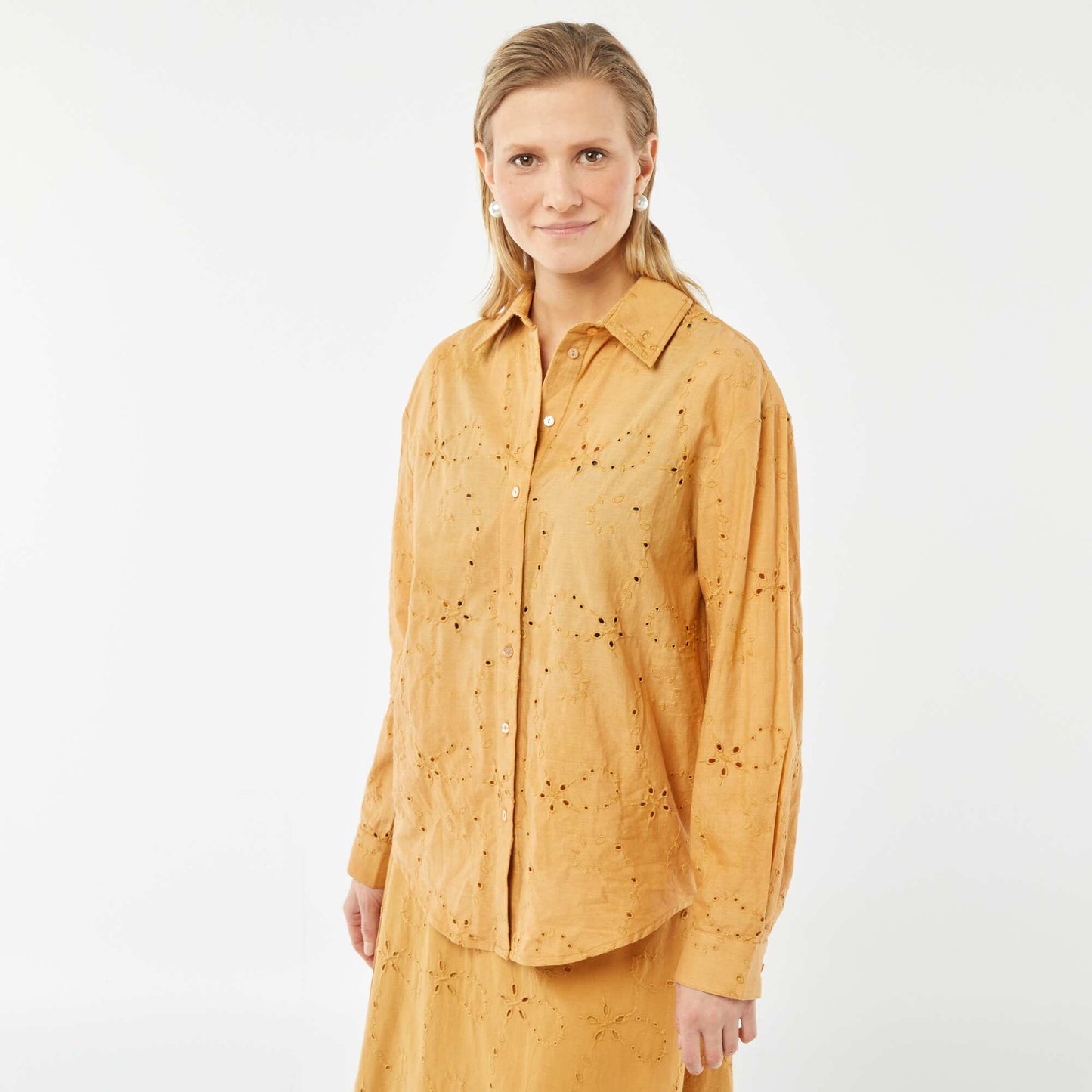 Shirt with broderie anglaise BEIGE