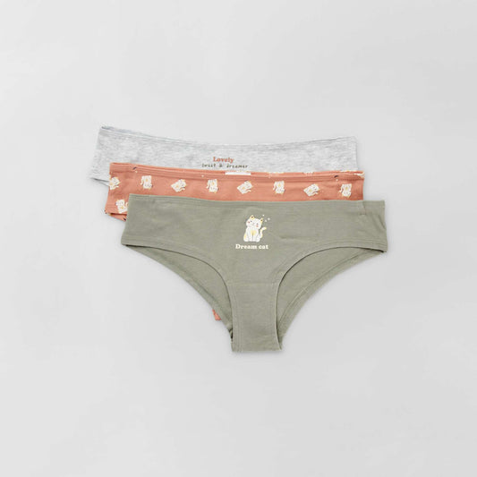 Pack of 3 pairs of boy shorts with fancy prints KHAKI