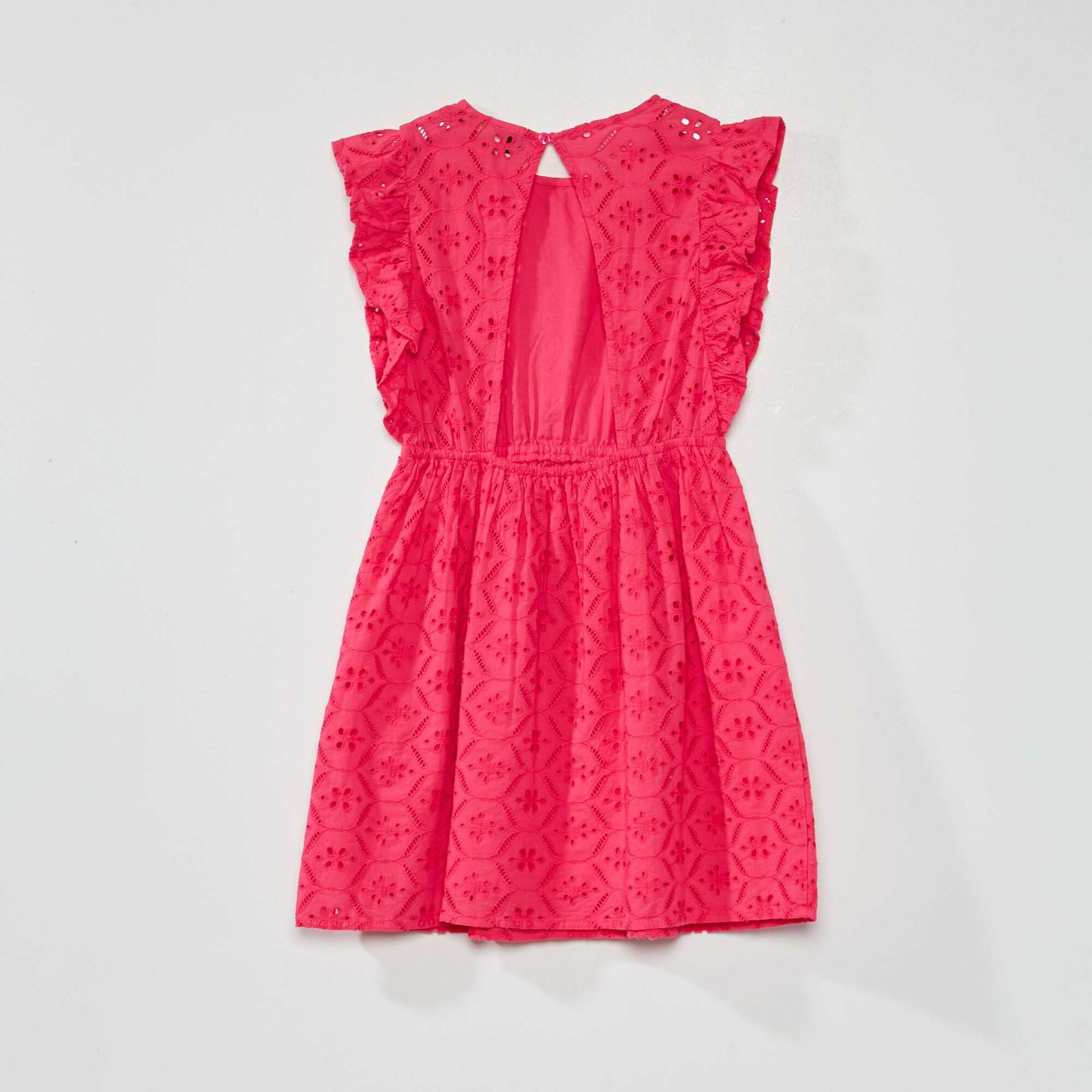 Flowing dress with broderie anglaise indian pink