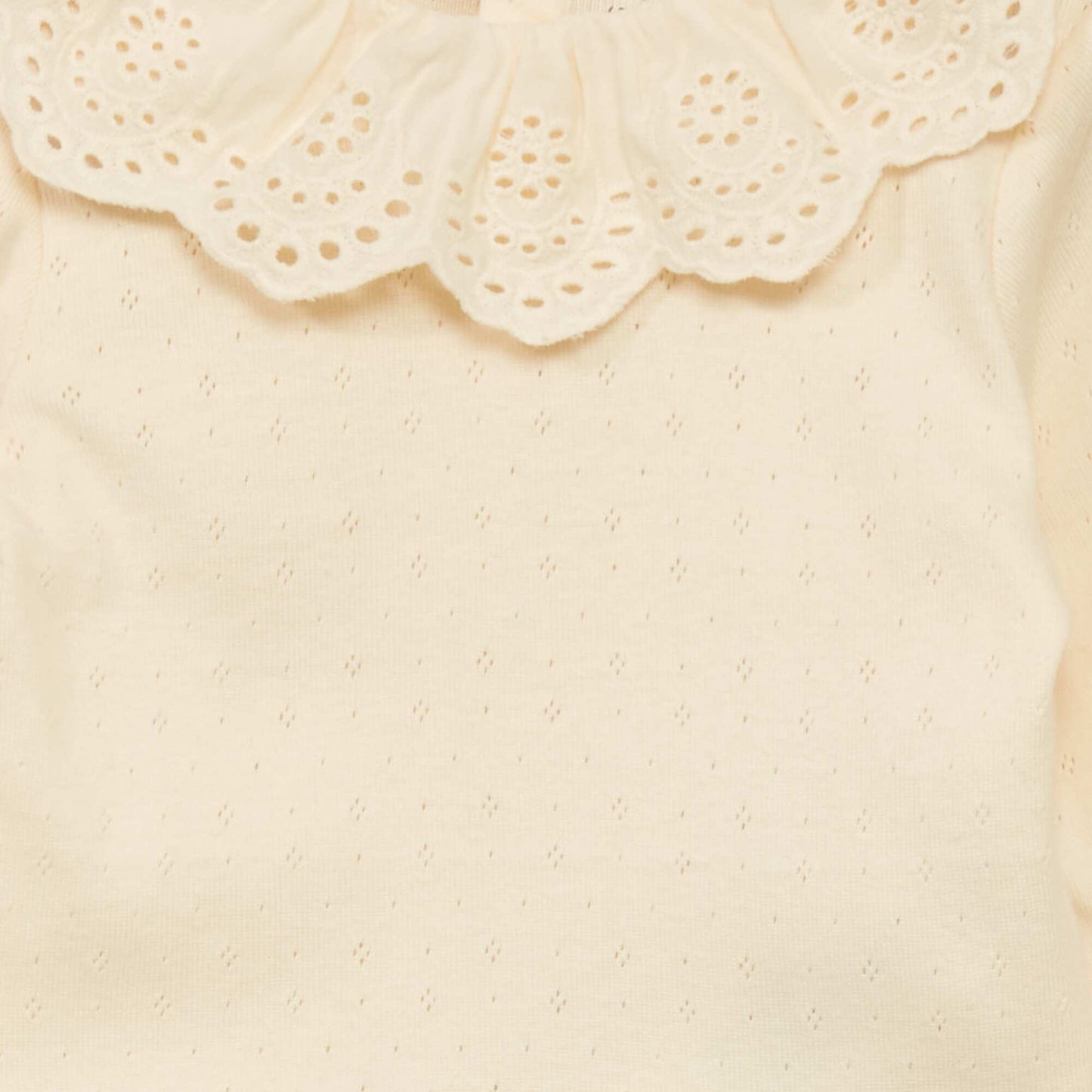 Pointelle knit T-shirt with lace neckline WHITE