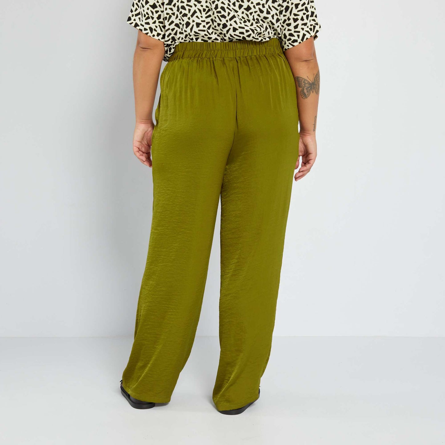 Wide-leg satiny trousers GREEN