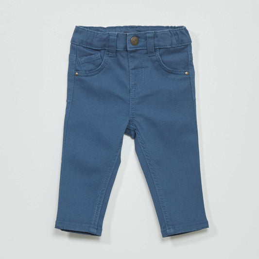 Slim-fit twill trousers with adjustable waist blue