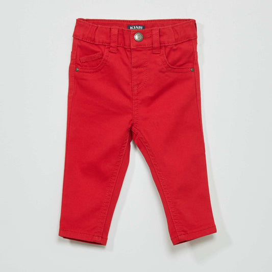 Slim-fit twill trousers with adjustable waist SAVVY_RED
