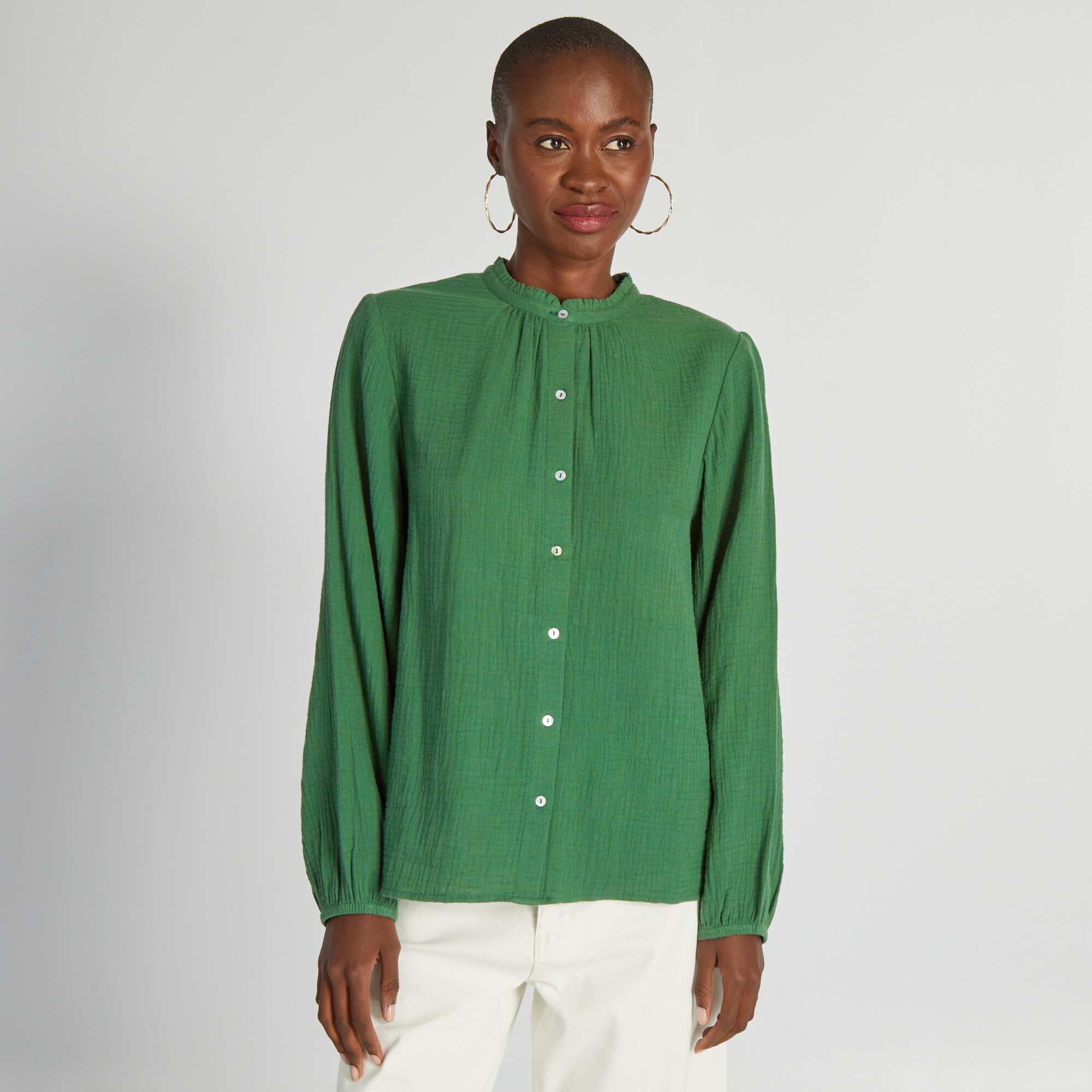 Cotton gauze blouse with high neck Green Kiabi Arabie