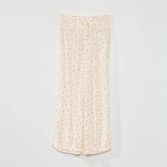 Wide-leg floral waffled fabric trousers BEIGE