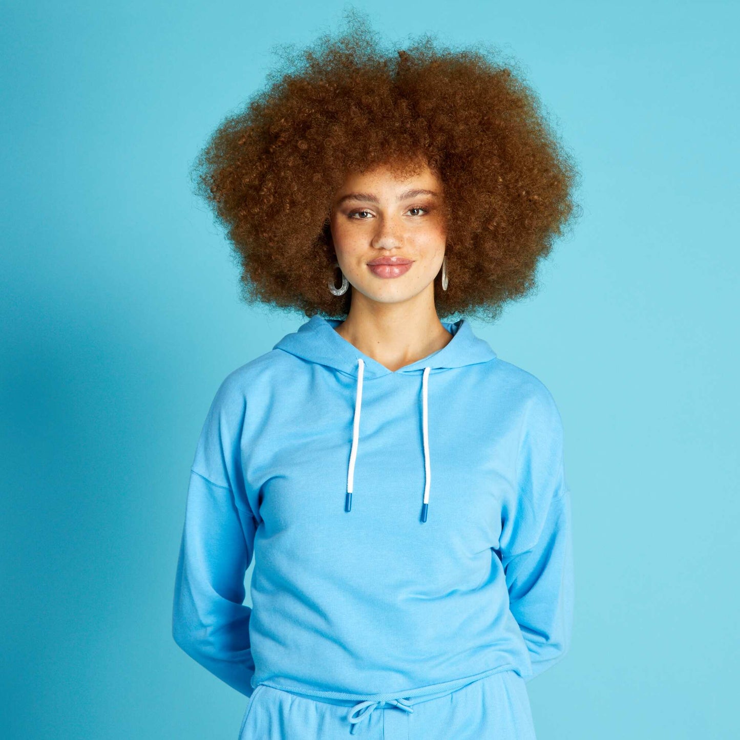 Crop top-style sports hoodie BLUE SUN