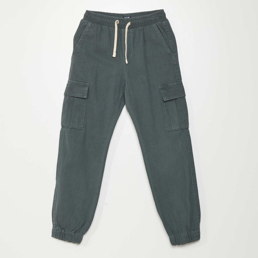 Trousers with elasticated waistband and pockets dark grey