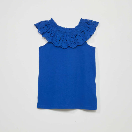Vest top with broderie anglaise blue