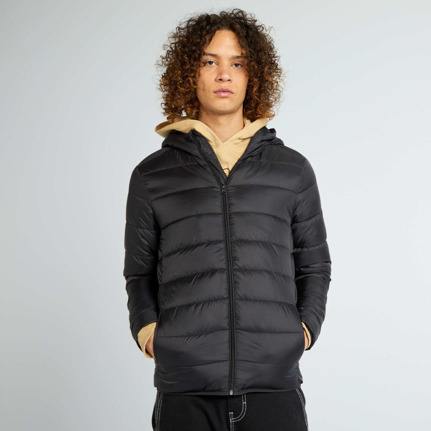 Quilted padded jacket with hood BLACK P