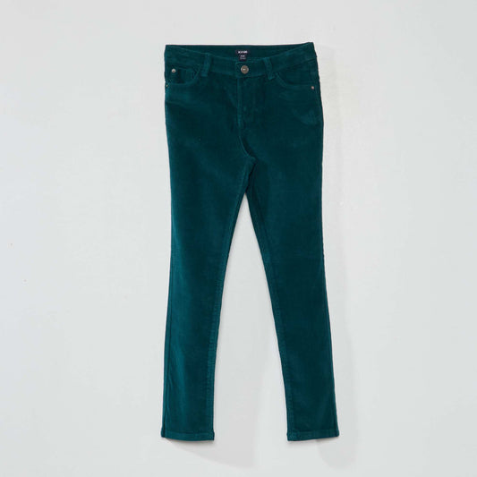 Plain velour skinny trousers green