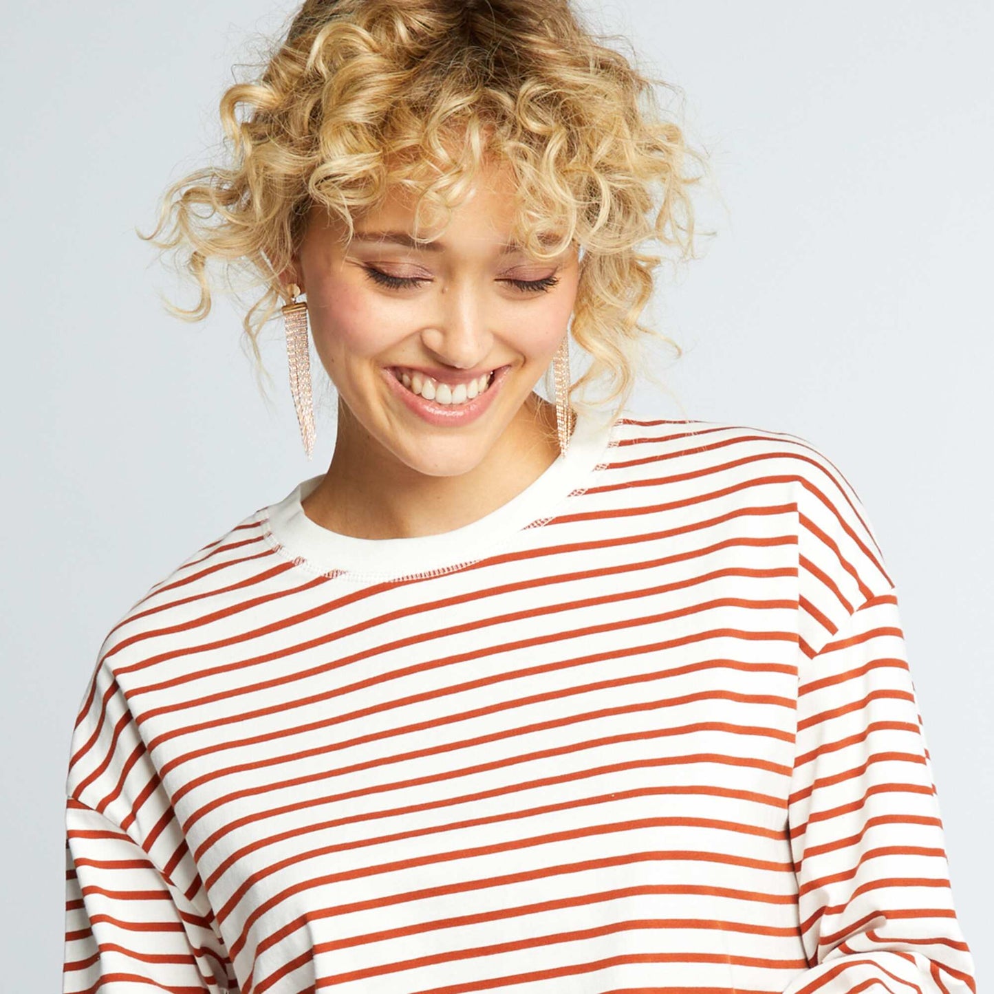 Jersey fabric Breton T-shirt Orange/white