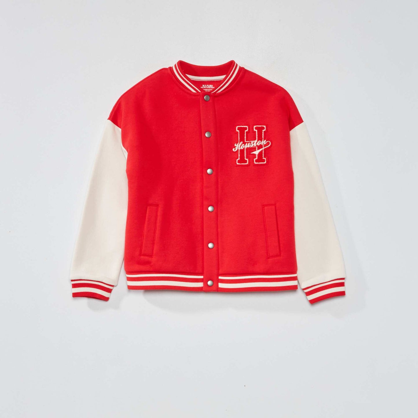 Varsity-style sweatshirt fabric jacket Red