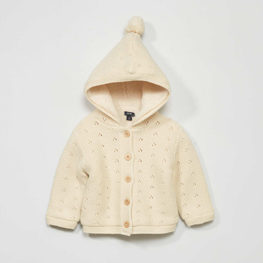 Knitted cardigan with sherpa lining WHITE EGG