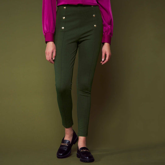 High-waisted trousers with fancy buttons Green